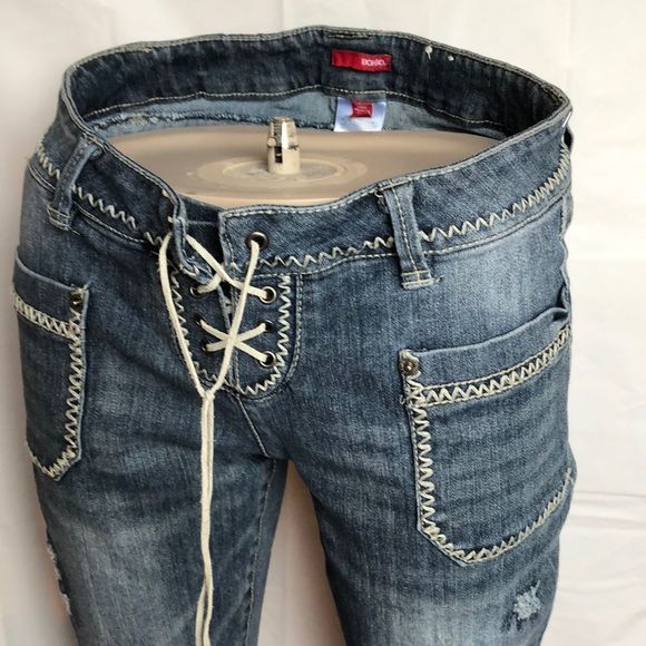 Vintage Bongo distressed denim boho hippie Capri jeans size 11 - Picture 2 of 9